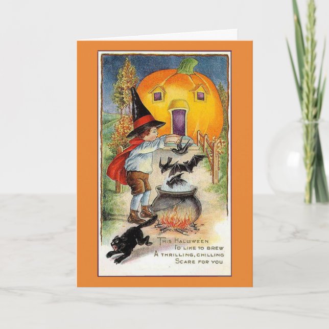 Tarjeta Vintage Halloween - bebido para Halloween, (Anverso)