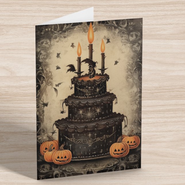Tarjeta Vintage Halloween Cake Cumpleaños (Subido por el creador)