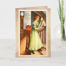 Tarjeta Vintage Halloween Card, elegante dama con espejo