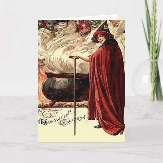 Tarjeta Vintage Halloween Cauldron Magic (Anverso)