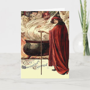 Tarjeta Vintage Halloween Cauldron Magic