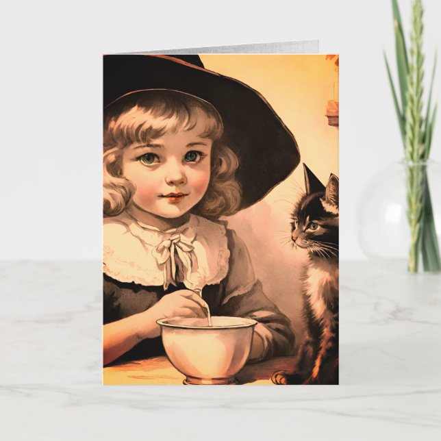 Tarjeta vintage Halloween cutie no4 -cita graciosa (Anverso)