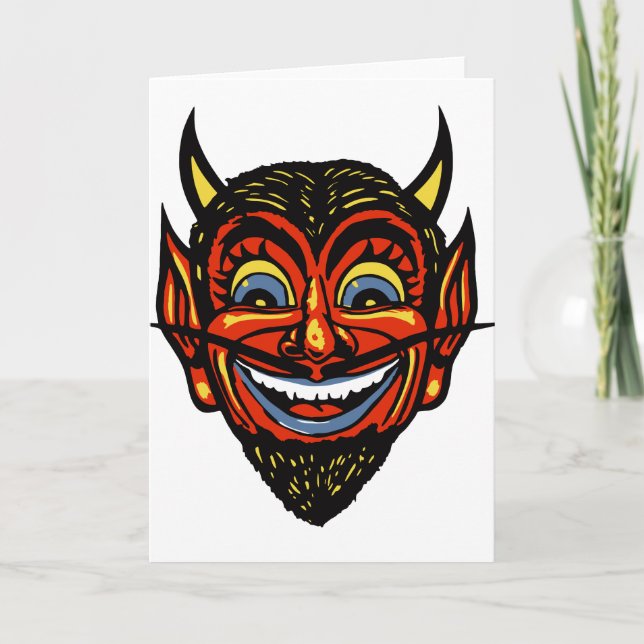 Tarjeta Vintage Halloween Devil Head (Anverso)