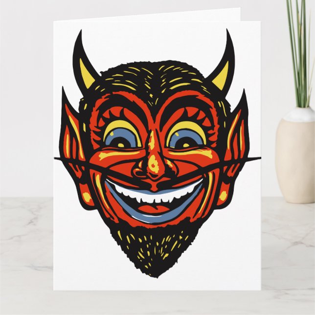 Tarjeta Vintage Halloween Devil Head (Anverso)