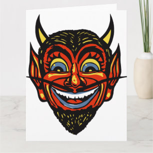 Tarjeta Vintage Halloween Devil Head