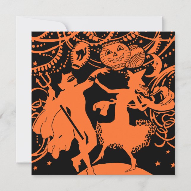Tarjeta Vintage Halloween Devil Wal Dance (Anverso)