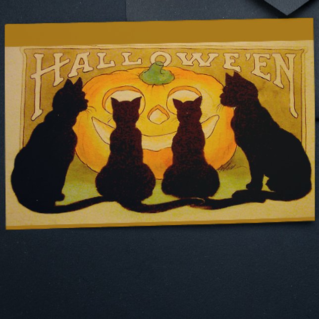 Tarjeta Vintage Halloween Gatos Negros y Jack O'Lantern  (Subido por el creador)