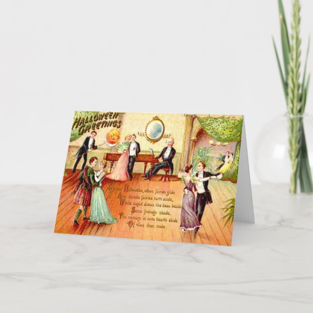 Tarjeta Vintage Halloween Greetings Dancing (Anverso)