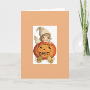 Tarjeta Vintage Halloween - la pequeña calabaza más linda,