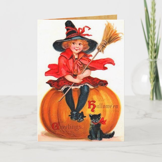 Tarjeta Vintage Halloween Lil' Witch Card (Anverso)