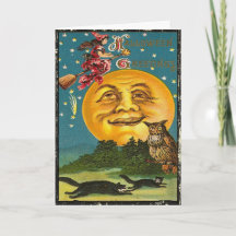 Vintage Halloween Moon Witch Greet