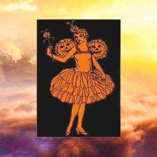Tarjeta Vintage Halloween Pumpkin Fairy
