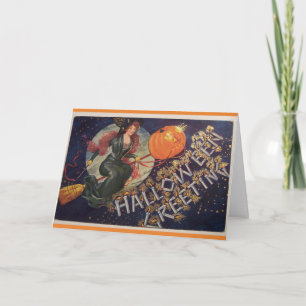 Tarjeta ¡Vintage Halloween - si la escoba cabe, vuélela! ,