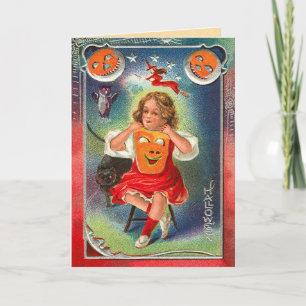 Tarjeta Vintage Halloween Soñando con ser una bruja