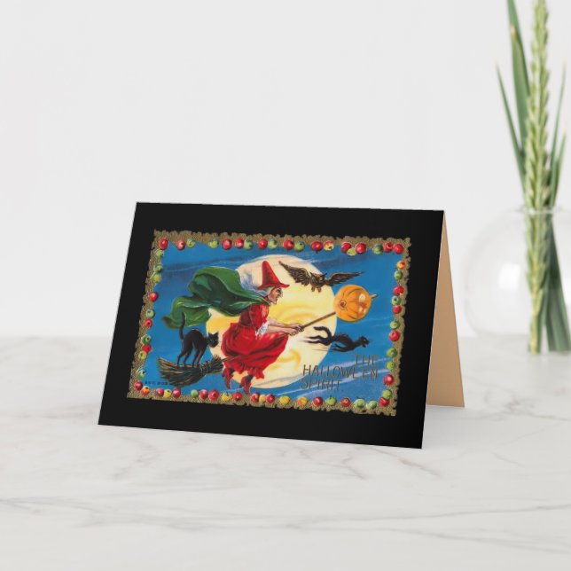 Tarjeta Vintage Halloween Spirit Witch Card (Anverso)