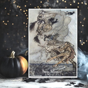 Tarjeta Vintage Halloween Spooky Witch Arthur Rackham