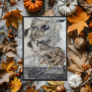 Tarjeta Vintage Halloween Spooky Witch Arthur Rackham