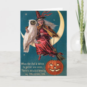 Tarjeta Vintage Halloween Witch