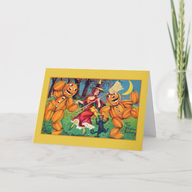 Tarjeta Vintage Halloween Witch Dance Greet Card (Anverso)