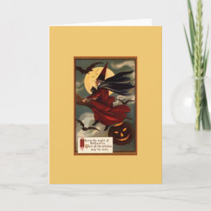 Tarjeta Vintage Halloween Witch Greet Card