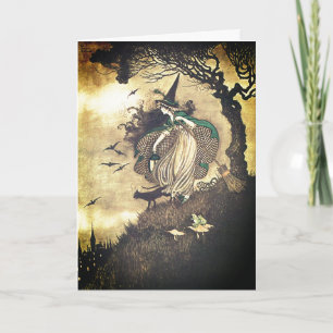 Tarjeta Vintage Halloween Witch Greet Card