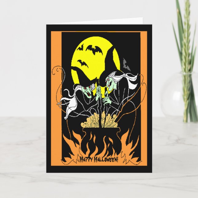 Tarjeta Vintage Halloween Witness Cauldron Card (Anverso)