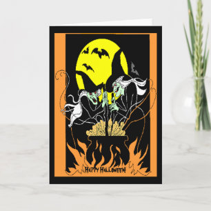 Tarjeta Vintage Halloween Witness Cauldron Card