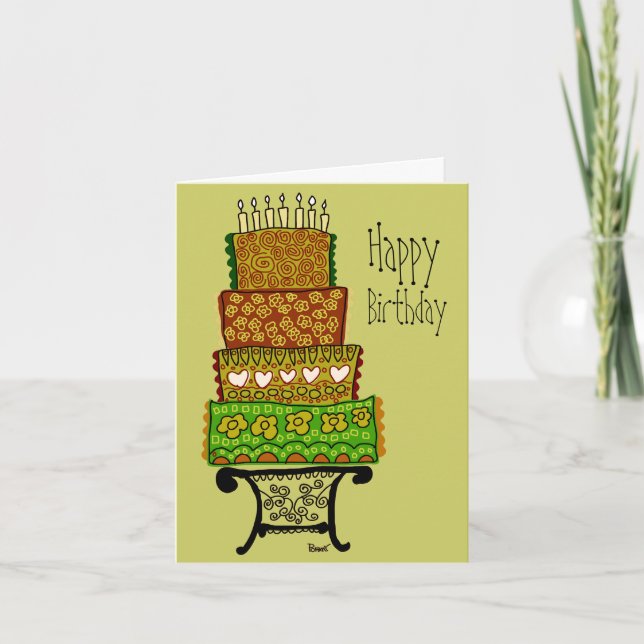Tarjeta Vintage Happy Birday Cake Card (Anverso)