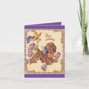 Tarjeta Vintage Happy Birday Puppy