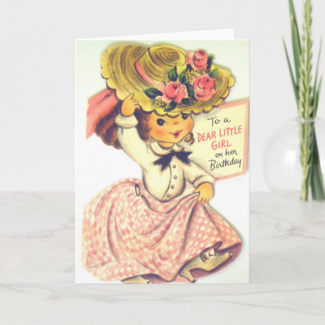 Tarjeta Vintage Happy Birthday Little Girl (Anverso)