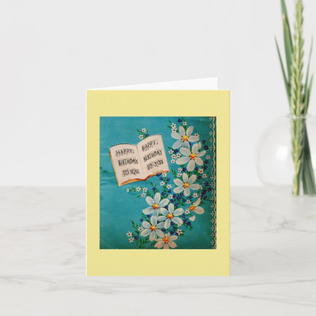 Tarjeta Vintage Happy Birthday with Daisies (Anverso)