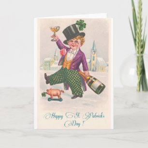 Tarjeta Vintage Happy St Patricks Day Shamrock Champagne