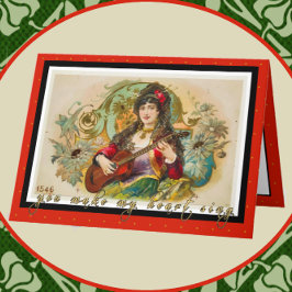 Tarjeta Vintage Happy Valentine Day Gitano tocando guitarr