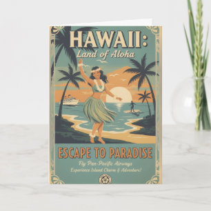 Tarjeta Vintage hawaiano tierra de alohá escape al paraíso