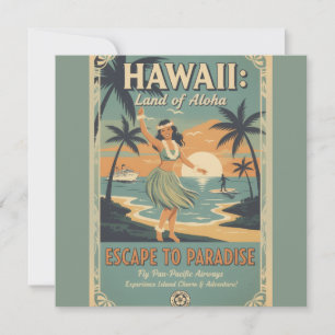 Tarjeta Vintage hawaiano tierra de alohá escape al paraíso