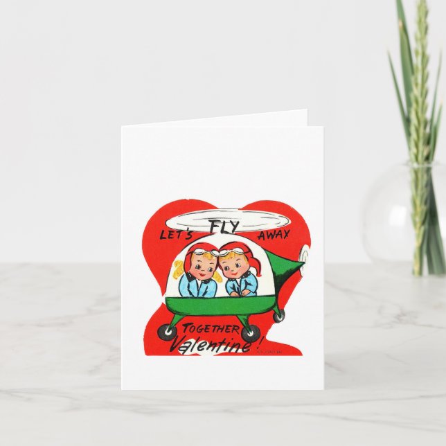 Tarjeta Vintage Helicopter Couple Valentine (Anverso)