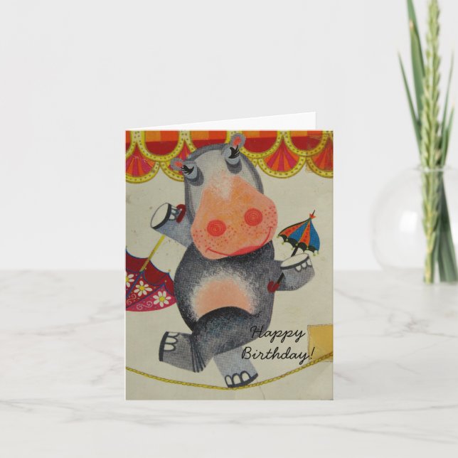 Tarjeta Vintage Hippo Cumpleaños (Anverso)