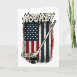 Tarjeta Vintage Hockey American Flag Retro Puck Players 