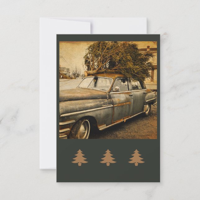 Tarjeta Vintage Holiday Rustic Car Flat Greaming Card (Anverso)