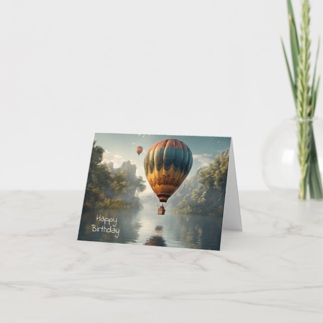 Tarjeta Vintage Hot Air Balloon Birday (Anverso)
