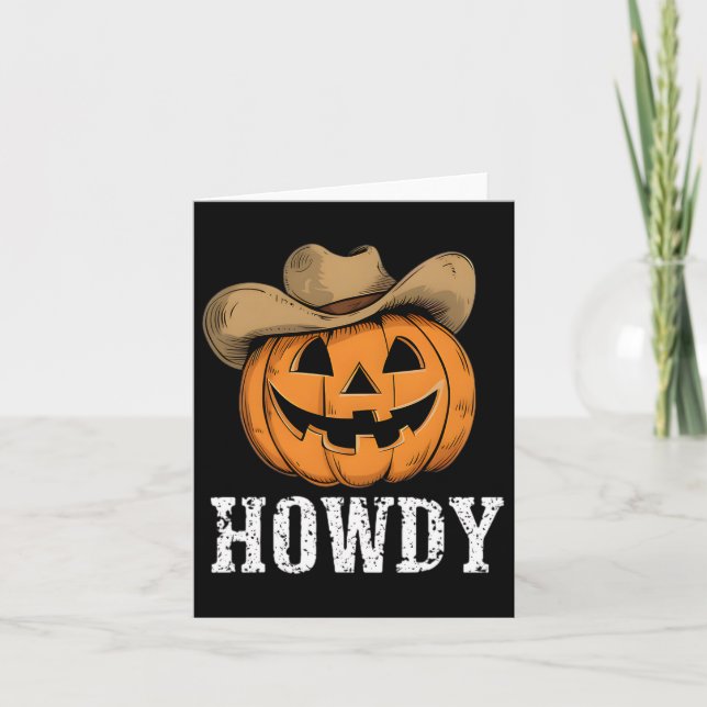 Tarjeta Vintage Howdy Pumpkin Cowboy Western (Anverso)