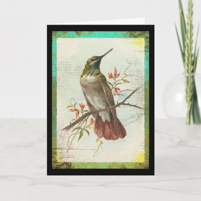 Tarjeta Vintage Hummingbird Birthday (Anverso)