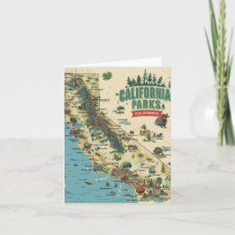 Tarjeta Vintage Illustrated California Parks Map Art