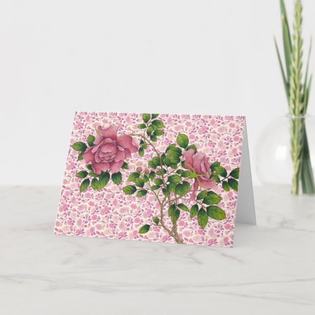 Tarjeta Vintage Illustrated Roses Rose Flower Art Note (Anverso)