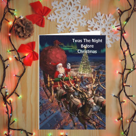 Tarjeta Vintage industrial Santa Claus: reno volador