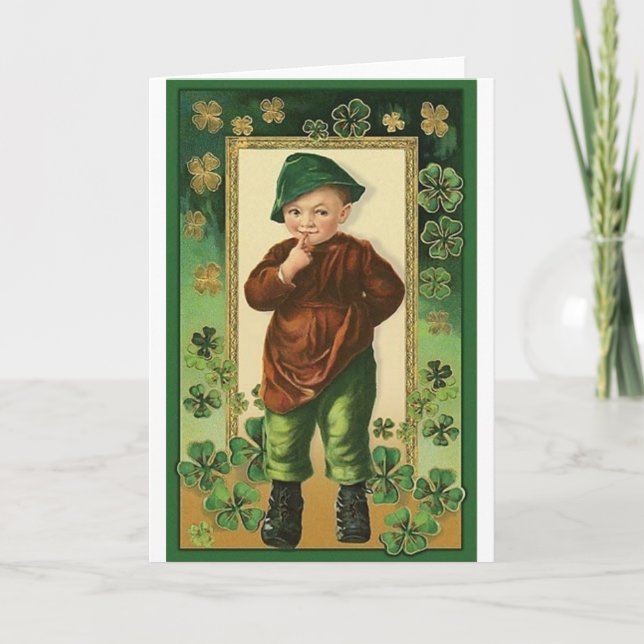 Tarjeta Vintage Irish Boy St. Patrick's Day Card (Anverso)
