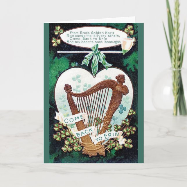 Tarjeta Vintage Irish Harp St. Patrick's Day Card (Anverso)