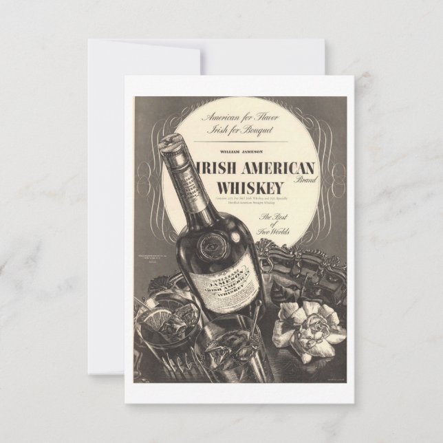 Tarjeta vintage irlandesa estadounidense Whiskey (Anverso)