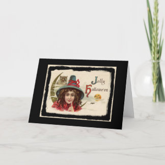 Tarjeta Vintage Jolly Halloween Witch