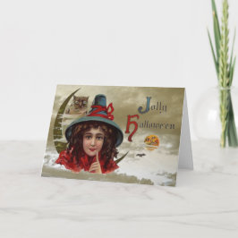 Tarjeta Vintage Jolly Halloween Witch Greet Card